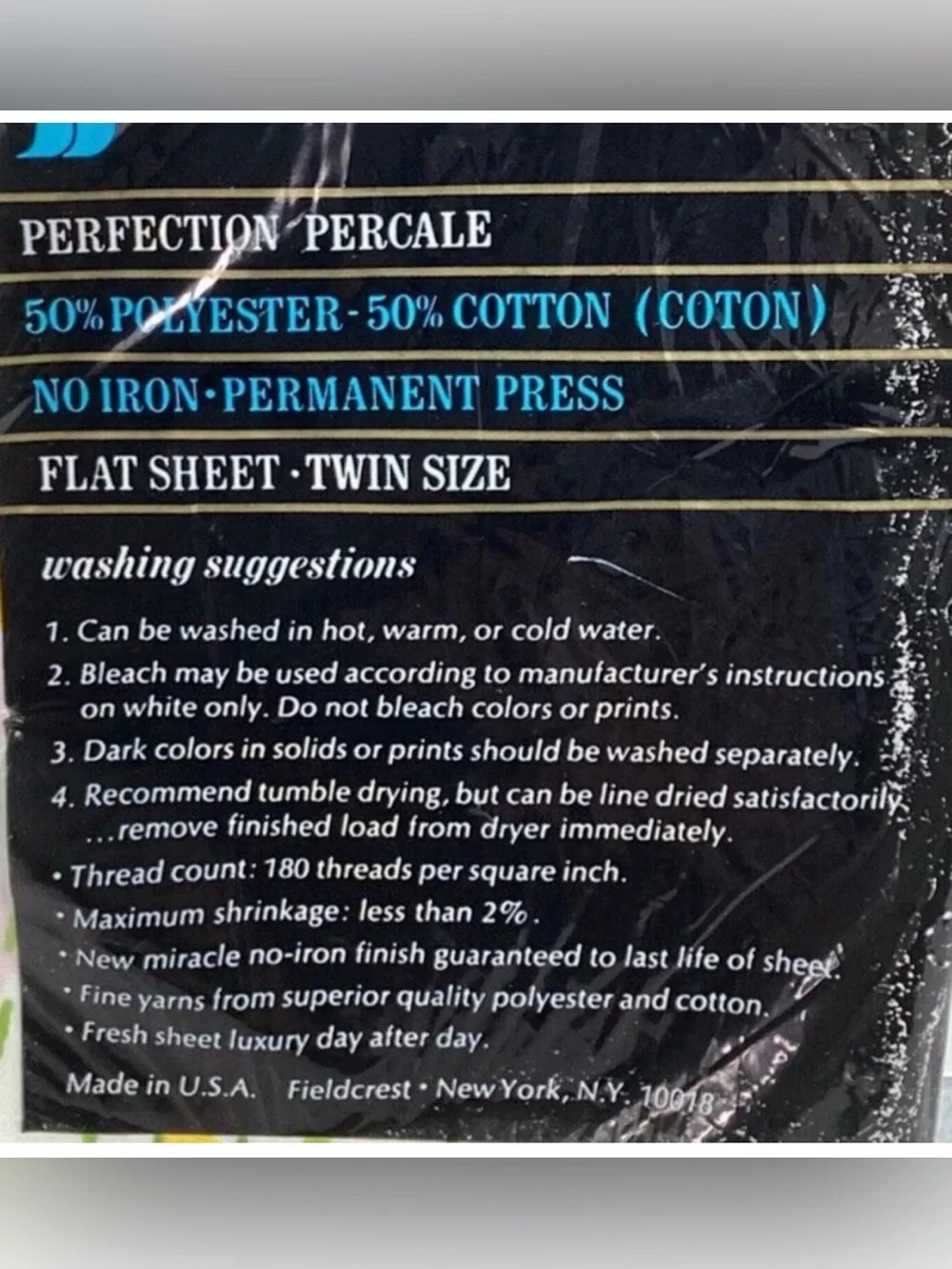 Vtg Fieldcrest Perfection Percale Fine Combed Floral Twin Flat Sheet No Iron